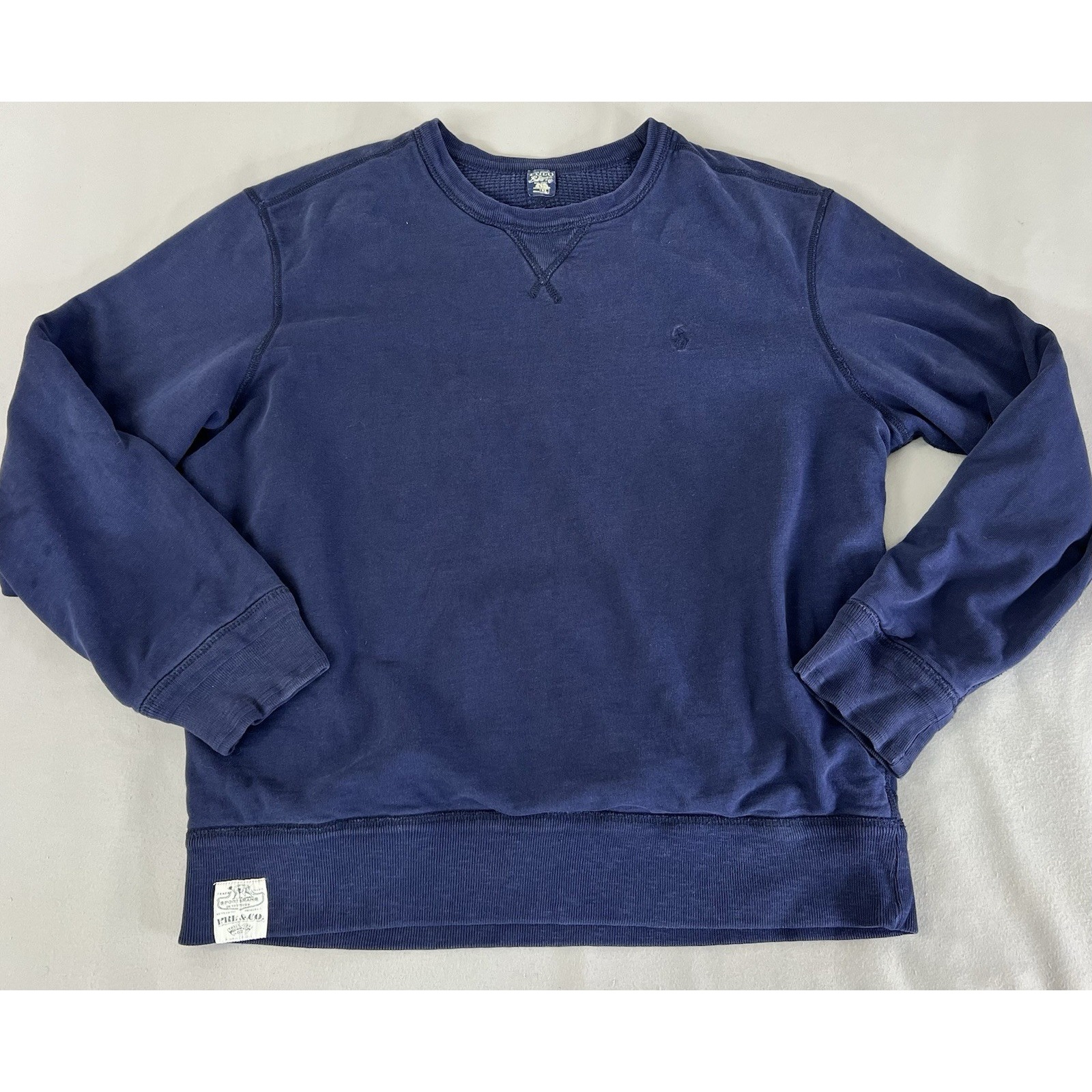 Vintage Polo Ralph Lauren Thermal Waffle Navy Blue Sweatshirt Sz Cl Mens Y2k